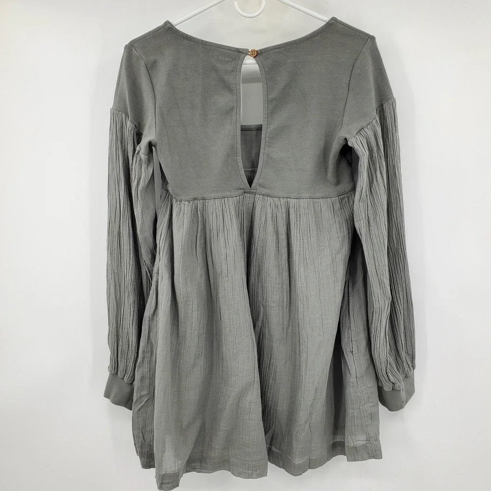 Free People Freeest Mixed Media Tunic Top Square Neck Gauze Mini Dress S Peasant